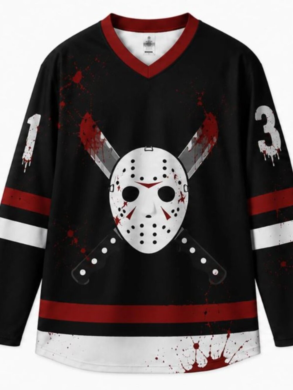 Jason Voorhees #13 Voorhees Blood Splatter Black Horror Hockey Jersey